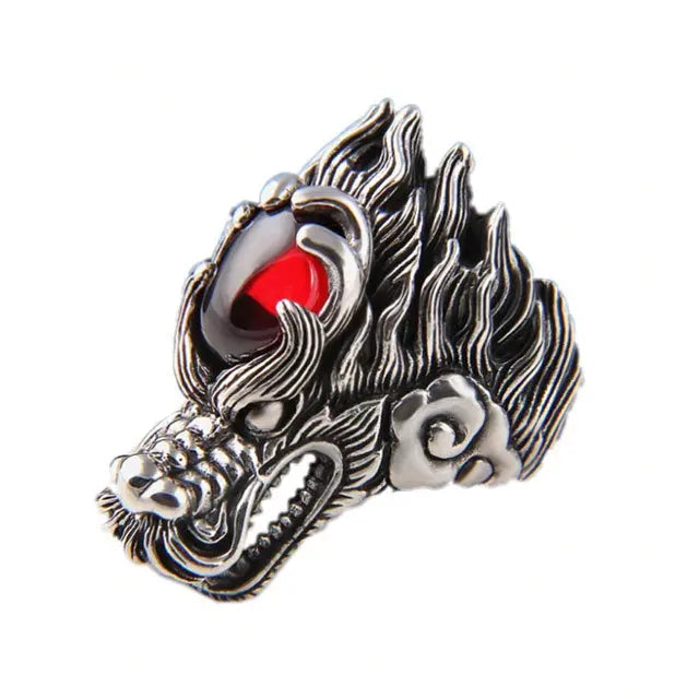 BAGUE DRAGON PIERRE ROUGE - Viking Héritage