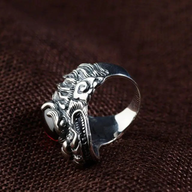 BAGUE DRAGON PIERRE ROUGE - Viking Héritage