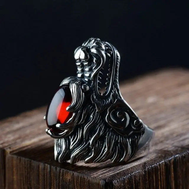 BAGUE DRAGON PIERRE ROUGE - Viking Héritage