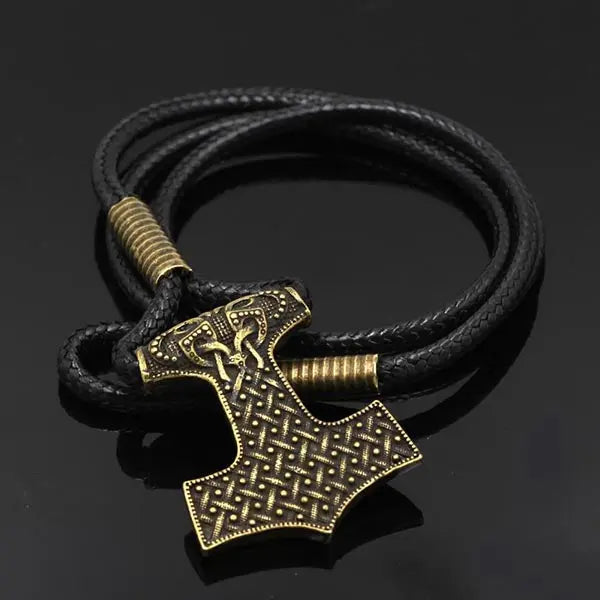 BRACELET MARTEAU DE THOR CUIR ET BRONZE - Viking Héritage