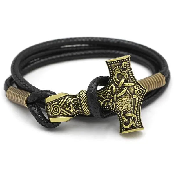 BRACELET MJOLNIR CUIR ET BRONZE - Viking Héritage