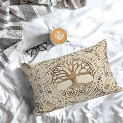 Housse de Coussin Arbre de Vie Yggdrasil avec Runes - Viking Héritage