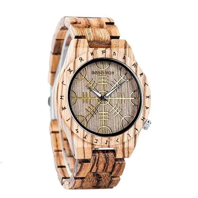 MONTRE EN BOIS VIKING ÆGISHJALMUR - RUNES - Viking Héritage