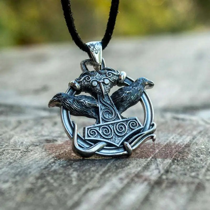 PENDENTIF MJOLNIR FENRIR HUGIN ARGENT STRELING .925 - Viking Héritage