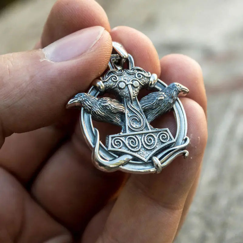 PENDENTIF MJOLNIR FENRIR HUGIN ARGENT STRELING .925 - Viking Héritage