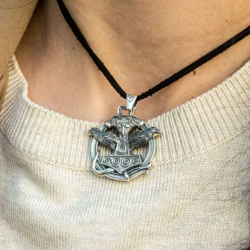 PENDENTIF MJOLNIR FENRIR HUGIN ARGENT STRELING .925 - Viking Héritage