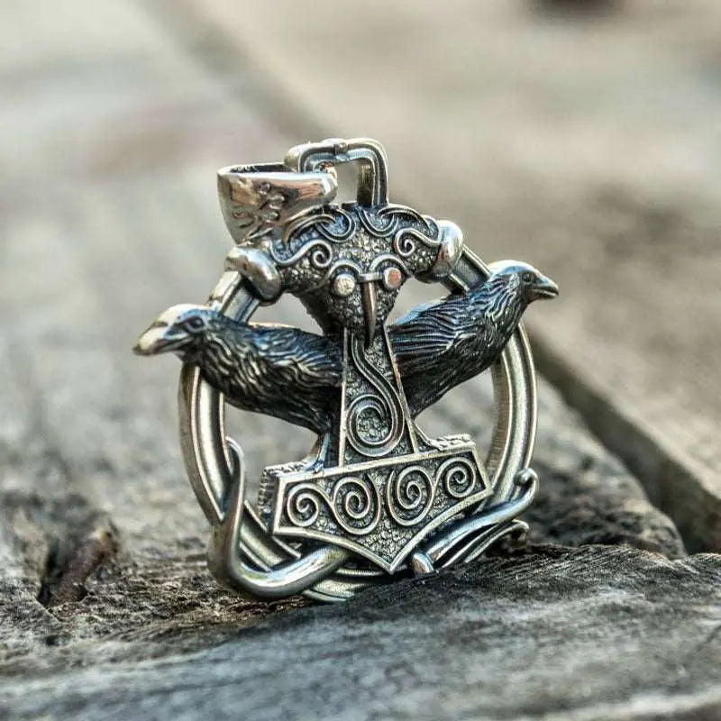 PENDENTIF MJOLNIR FENRIR HUGIN ARGENT STRELING .925 - Viking Héritage