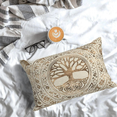 Housse de Coussin Arbre de Vie Yggdrasil avec Runes-Viking Héritage